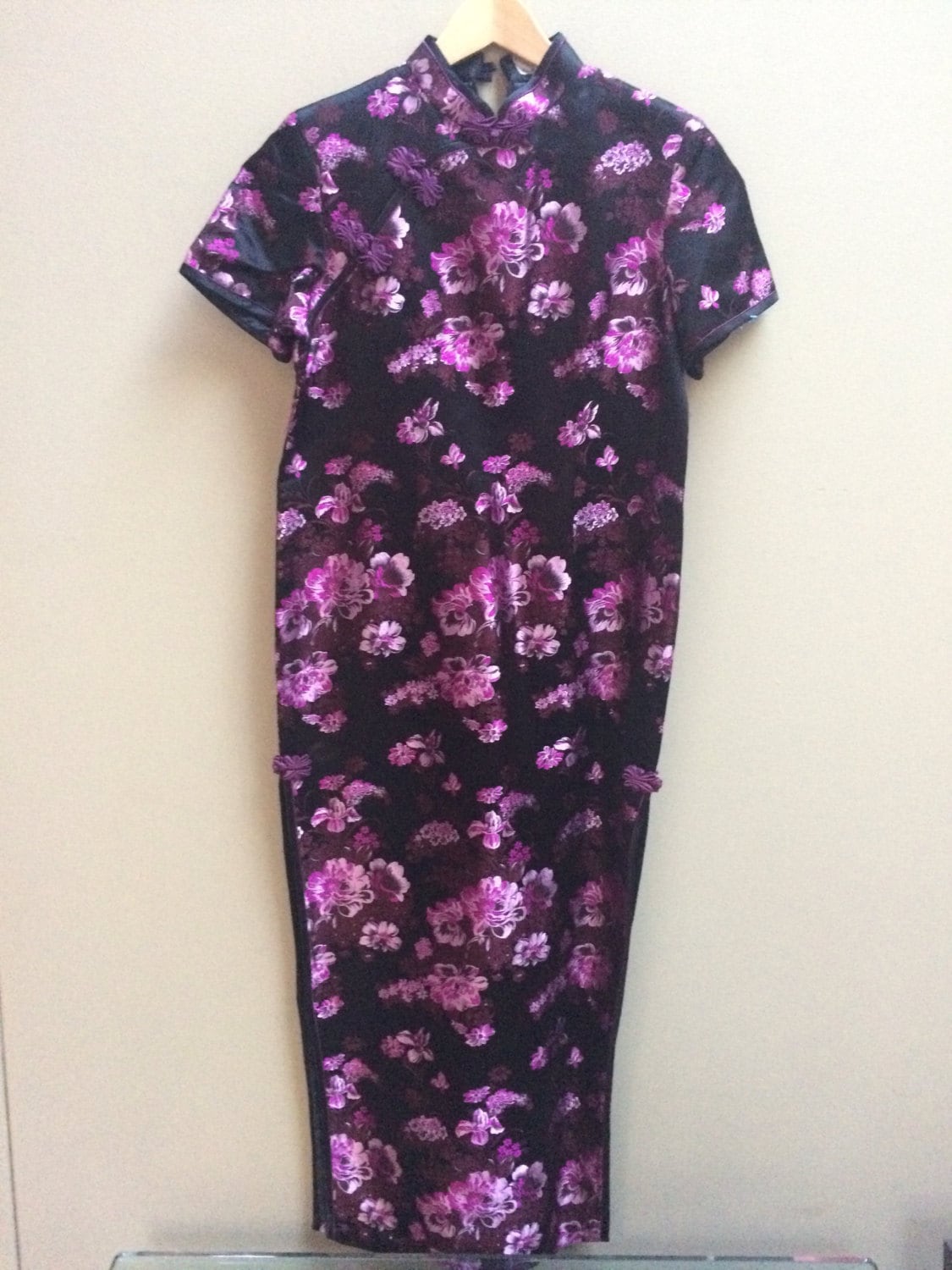 Vintage Black and Purple Brocade Flowered Chinese Dress Hunter Gatherer