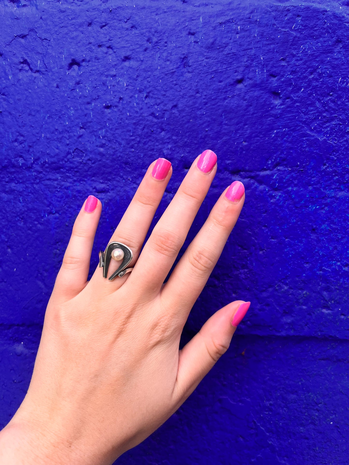 Midcentury Sterling Silver & Pearl Ring