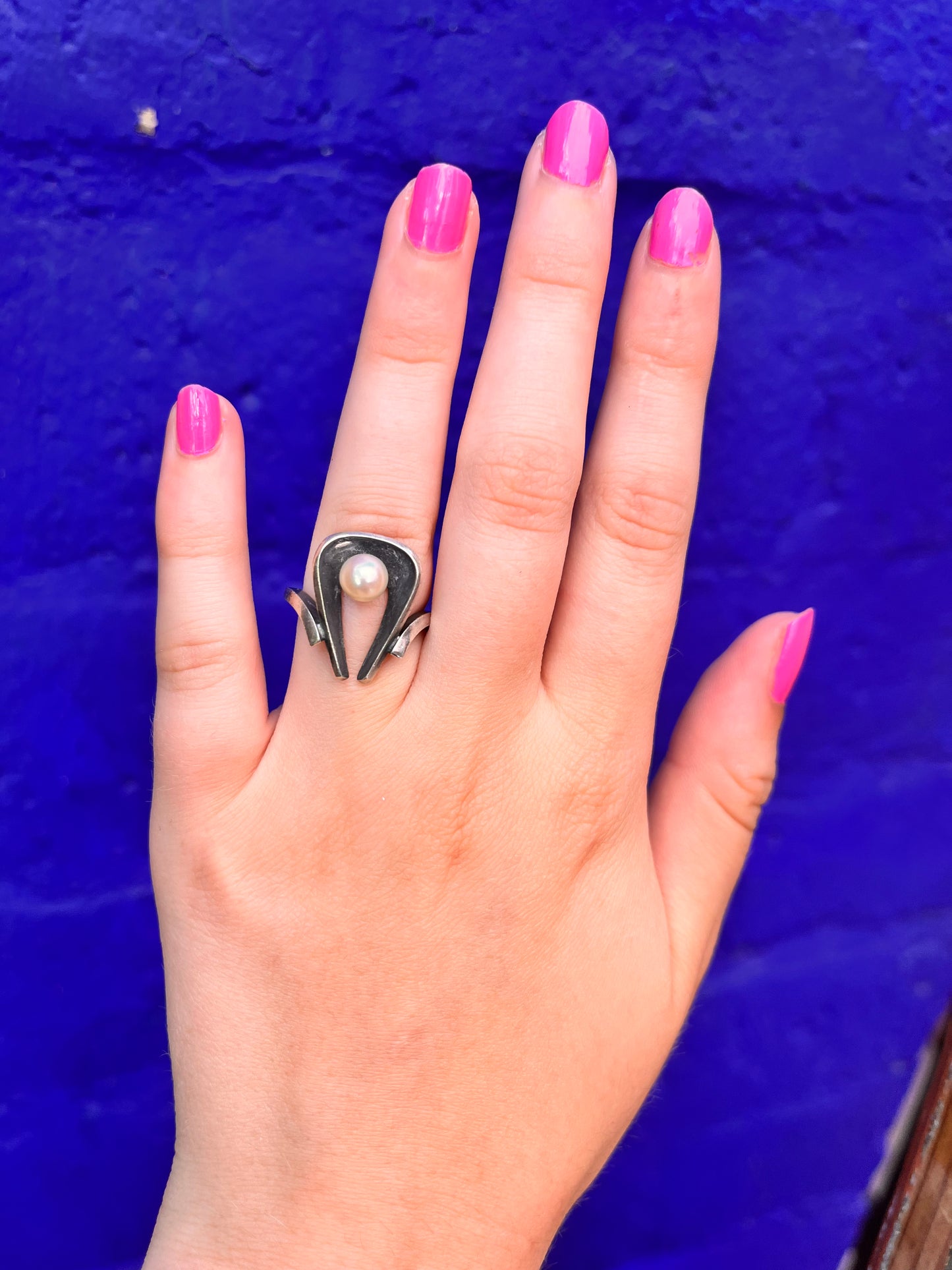 Midcentury Sterling Silver & Pearl Ring