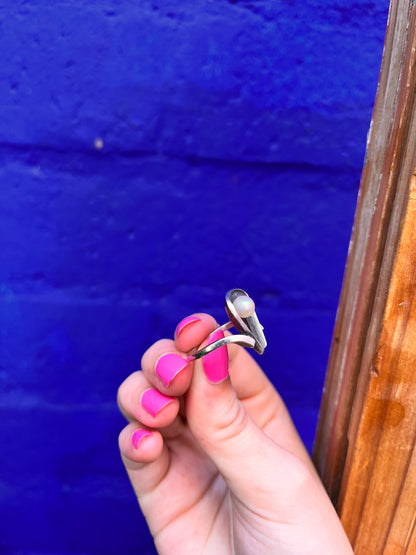 Midcentury Sterling Silver & Pearl Ring