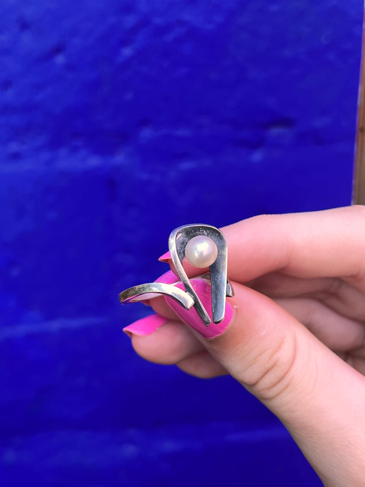 Midcentury Sterling Silver & Pearl Ring