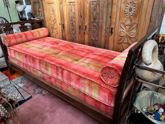 Vintage 1960s Daybed Striped Orange and Gold Velvet