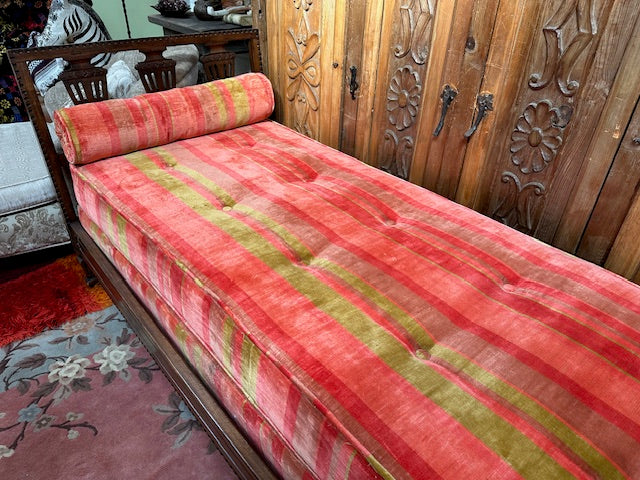 Vintage 1960s Daybed Striped Orange and Gold Velvet