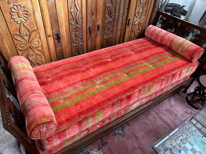 Vintage 1960s Daybed Striped Orange and Gold Velvet