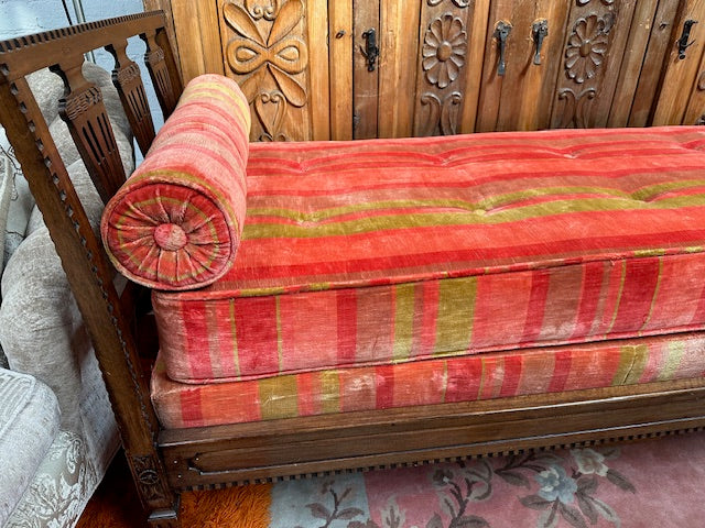 Vintage 1960s Daybed Striped Orange and Gold Velvet