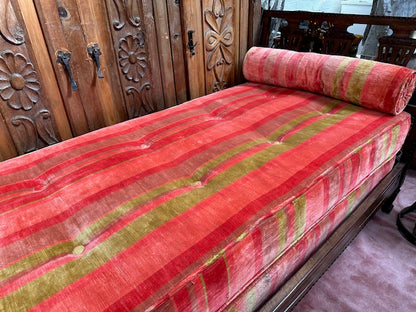 Vintage 1960s Daybed Striped Orange and Gold Velvet