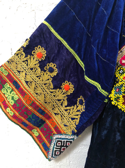 Vintage Afghan Kutchi Handmade Hand-embroidered Velvet Dress