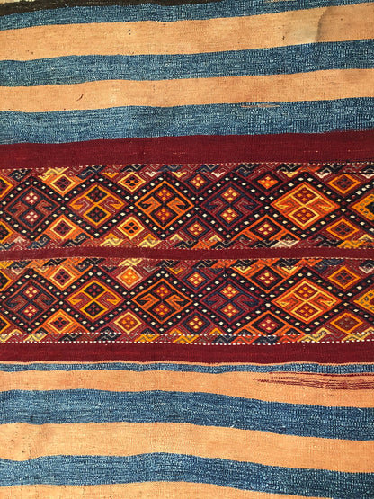 Vintage Area Rug from Uzbekistan Teal, Salmon, Maroon and Gold