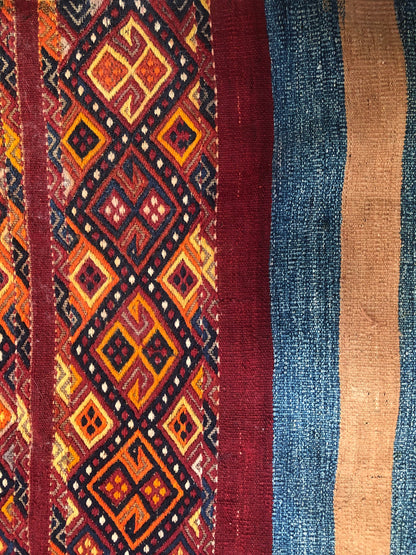 Vintage Area Rug from Uzbekistan Teal, Salmon, Maroon and Gold