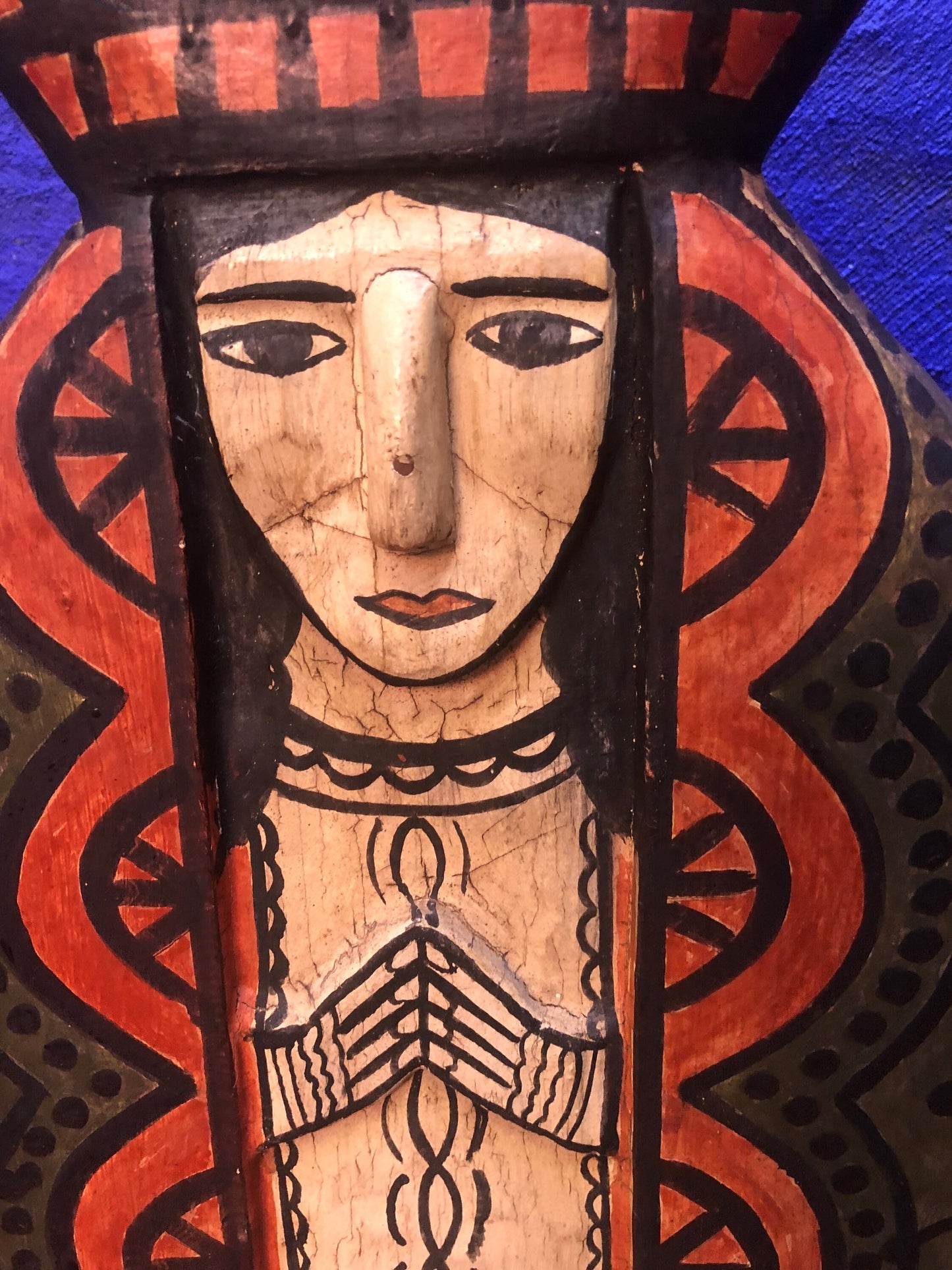 Religious Madonna Figure on Wood Stand