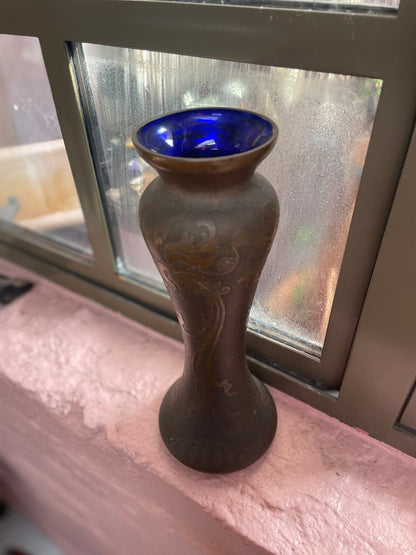 Antique Art Nouveau Vase with Bronze Patina Val Saint Lambert