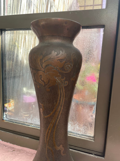 Antique Art Nouveau Vase with Bronze Patina Val Saint Lambert