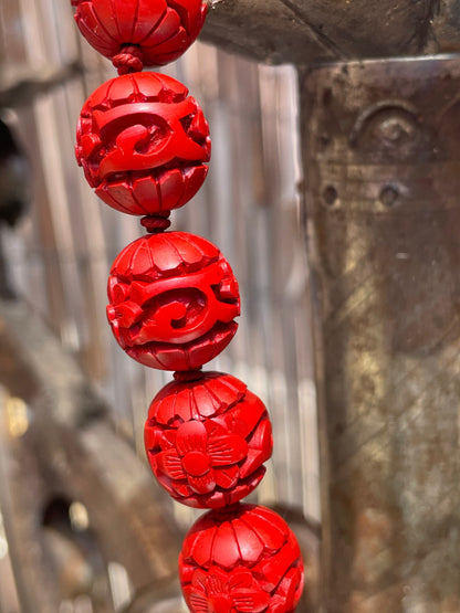 Vintage Hand-carved Chinese Cinnabar Beads