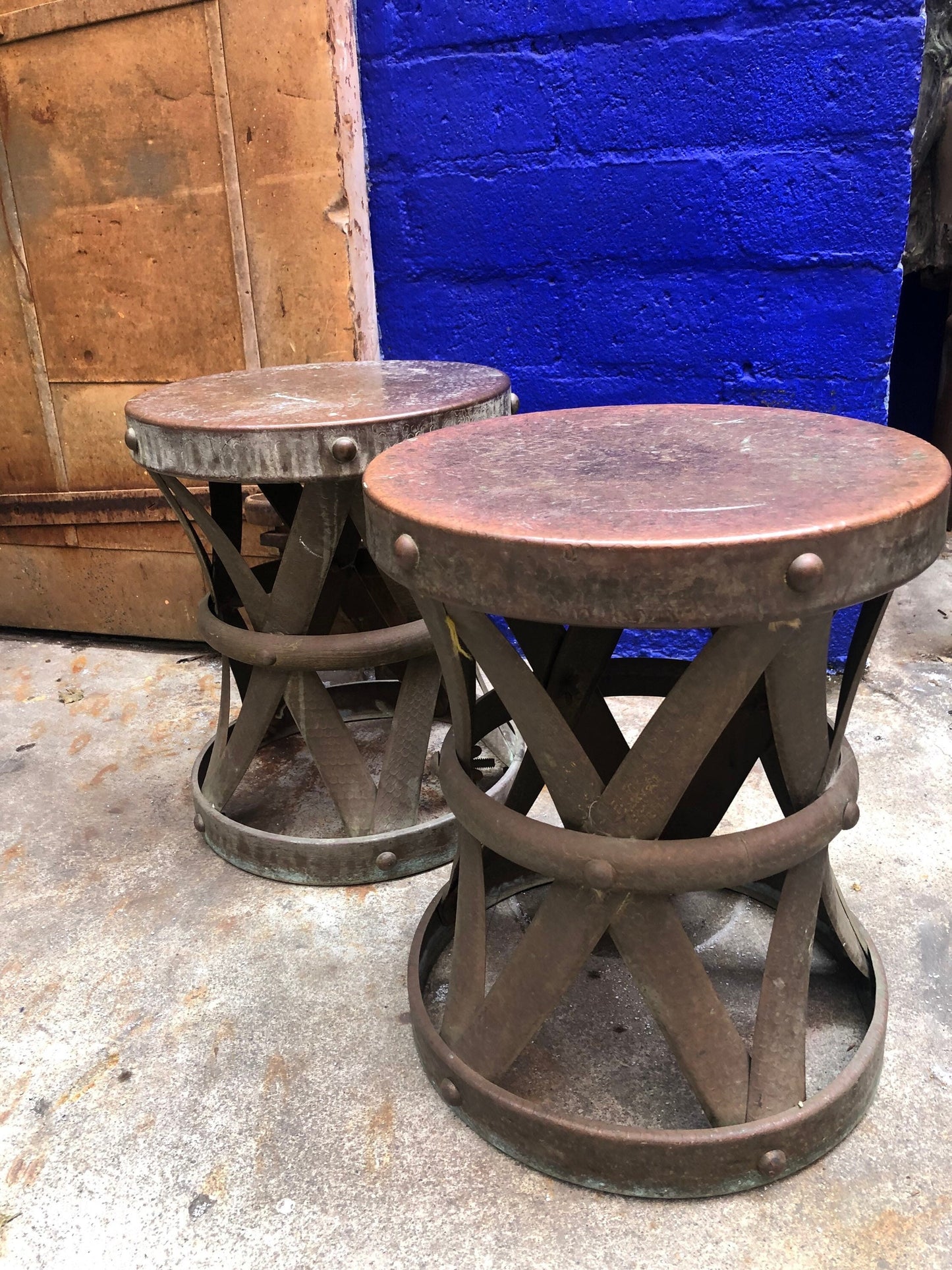 Mid Century Brass X Base Wildwood Garden Stool Side Tables Stools