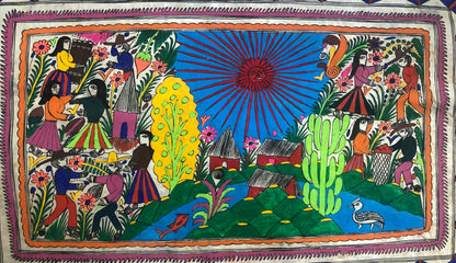 Vintage Mexican Folk Art Bark Painting