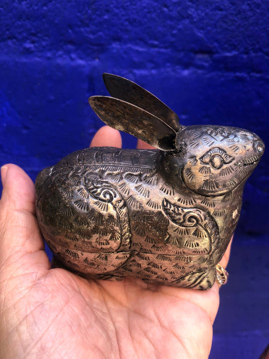 Vintage Chinese Silver Mixed Metal Rabbit Box