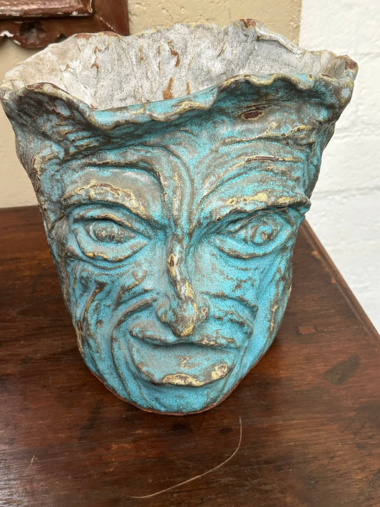 Vintage Blue Gray Double Face Vase Potteey